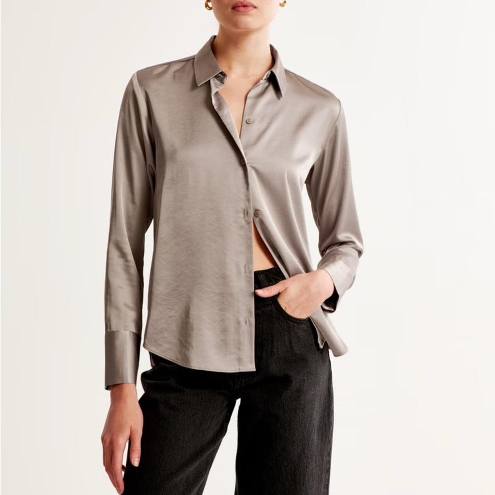 Long-Sleeve Satin Button-Up Shirt
